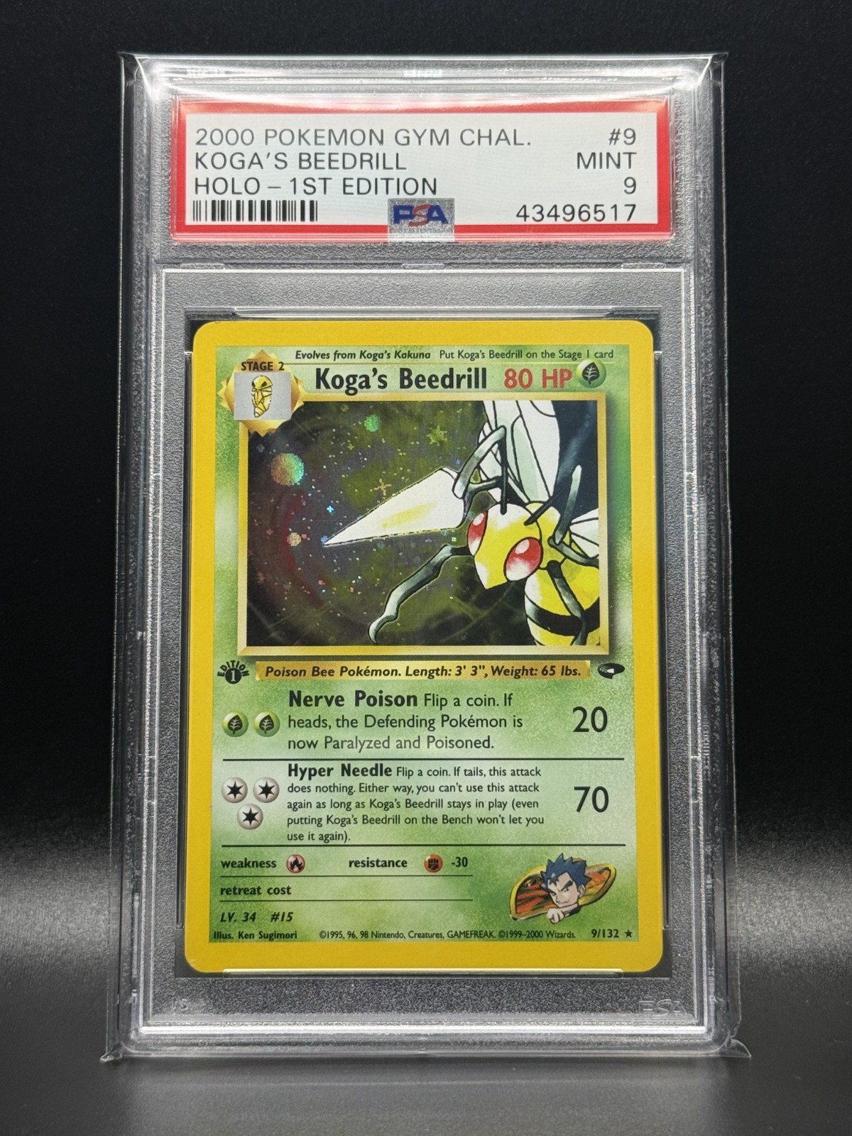 PSA 9 MINT Koga's Beedrill 9 Gym Challenge 1st Edition Holo Pokemon Card
