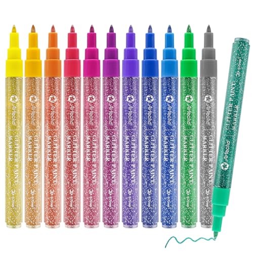 Artecho Glitter Marker 12 Colors Set,Acrylic Paint Pens  Assorted colors 