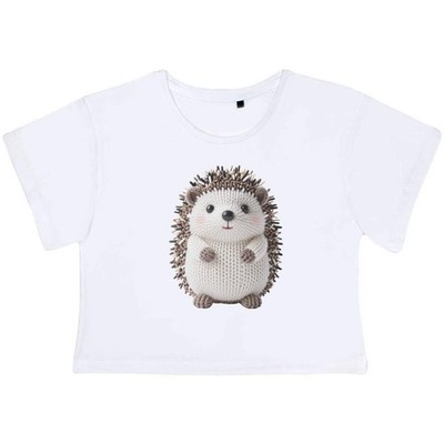 'Knitted Style Hedgehog' Women's Cotton Crop Tops (CO062712)