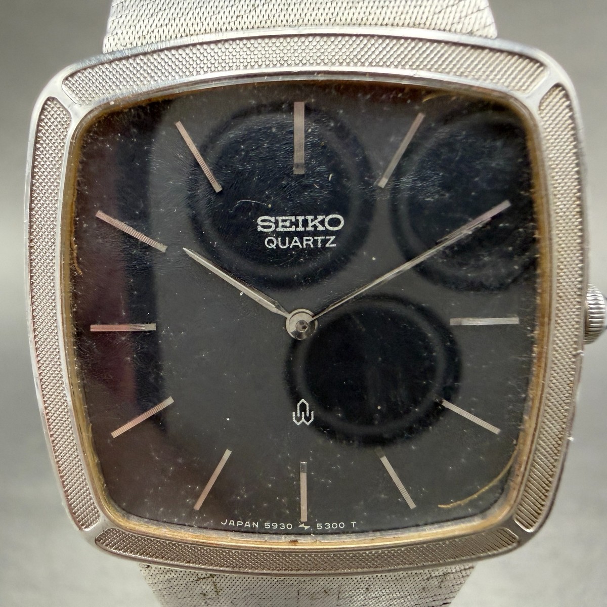 Seiko Watch Men 30mm Blue Dial Silver Tone Square 5930-5250 New 
