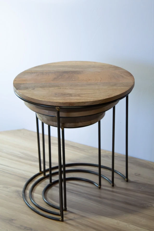 Nesting Mango Wood Accent Tables- Set of 3, End tables, home decor gifts for mom - Image 3 of 4