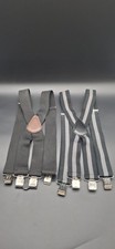 2 Carhartt Black Gray Striped Adjustab Clip Suspenders Elastic Leather Braces