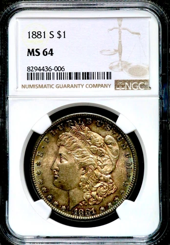 1881-S $1 Morgan Silver Dollar NGC MS 64 Sunset Pastel Iridescent Toning  CC441