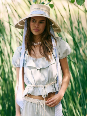 Free People Free-est Lilibeth Cropped Blouse Top Ruffle Puff