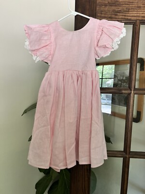 NWT Handmade Linen Flower Girl Dresses With Lace Details Pink 4T | eBay