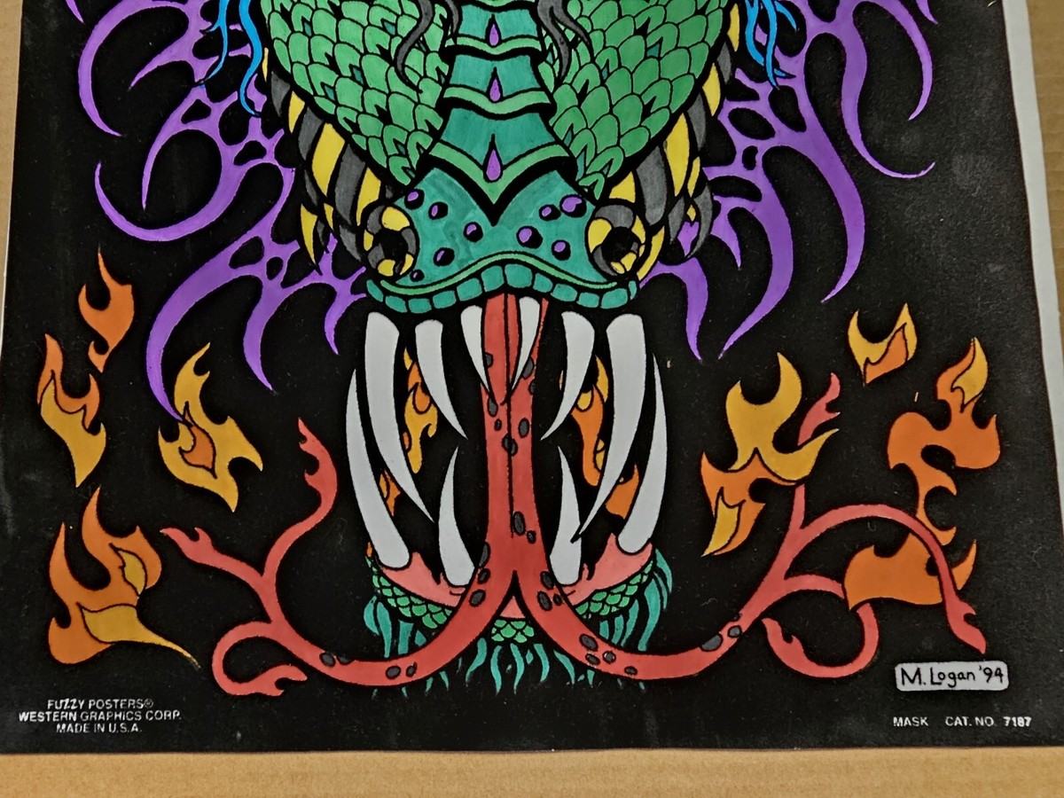 Vintage Blacklight Poster - Dragon M. Logan 94 Fuzzy Posters