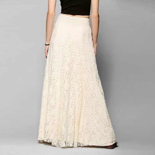 Women Elastic Waist Boho Lace Maxi Skirt Ladies Long Swing Party Beach Skirts US - Picture 4 of 11