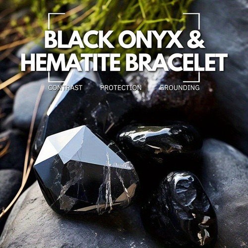 One-of-a-Kind Black Onyx & Hematite Bracelet Stylish Match Beads Perfect Gifts - Picture 3 of 7