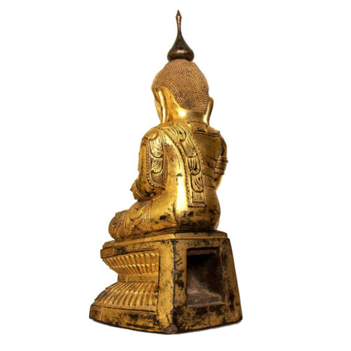 Antique Burmese Shan Wood, Lacquer and Gold Leafed Buddha, 19th Century. - Picture 4 of 13
