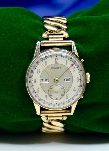 Movado para Tiffany & Co 14K Oro Amarillo Reloj Con Día/Fecha ,Triple Calendario - Imagen 2 de 11