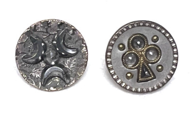 2 Vintage Round Metal Button Wiccan Crescent Moon Clover Key Hole Magical