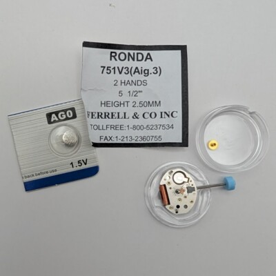 Quartz  Watch Movement Ronda 751V3 AIG.3  2 Hand  Height 2.50mm