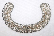 Embroidered Collar Silver  Gold Bullion Thread Vintage Made in India White Silk