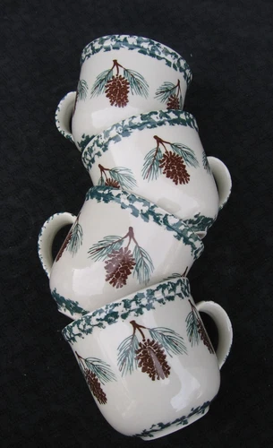 Lot of 4 EUC FOLK CRAFT PineCone 12 oz. MUGS / CUPS ~ TIENSHAN~ Free Shipping