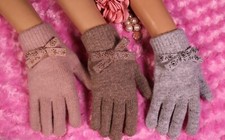 Knit Stretch Gloves Fancy Bow with Rhinestone Embellishment Assorted Colors
