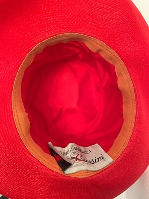 Small ( 6 3/4) Vintage Oleg Cassini Red Patent and Woven Hat 