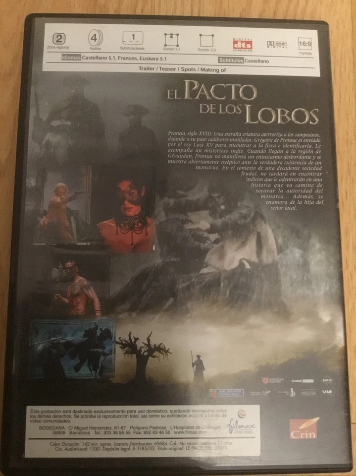 El Pacto de los Lobos Monica Belucci Vincent Cassel 2002 DVD Español French - Image 2 of 4