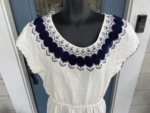 Women’s J CREW Embroidered & Scalloped Hem Linen/Cotton Dress, Size 12 - Picture 3 of 12