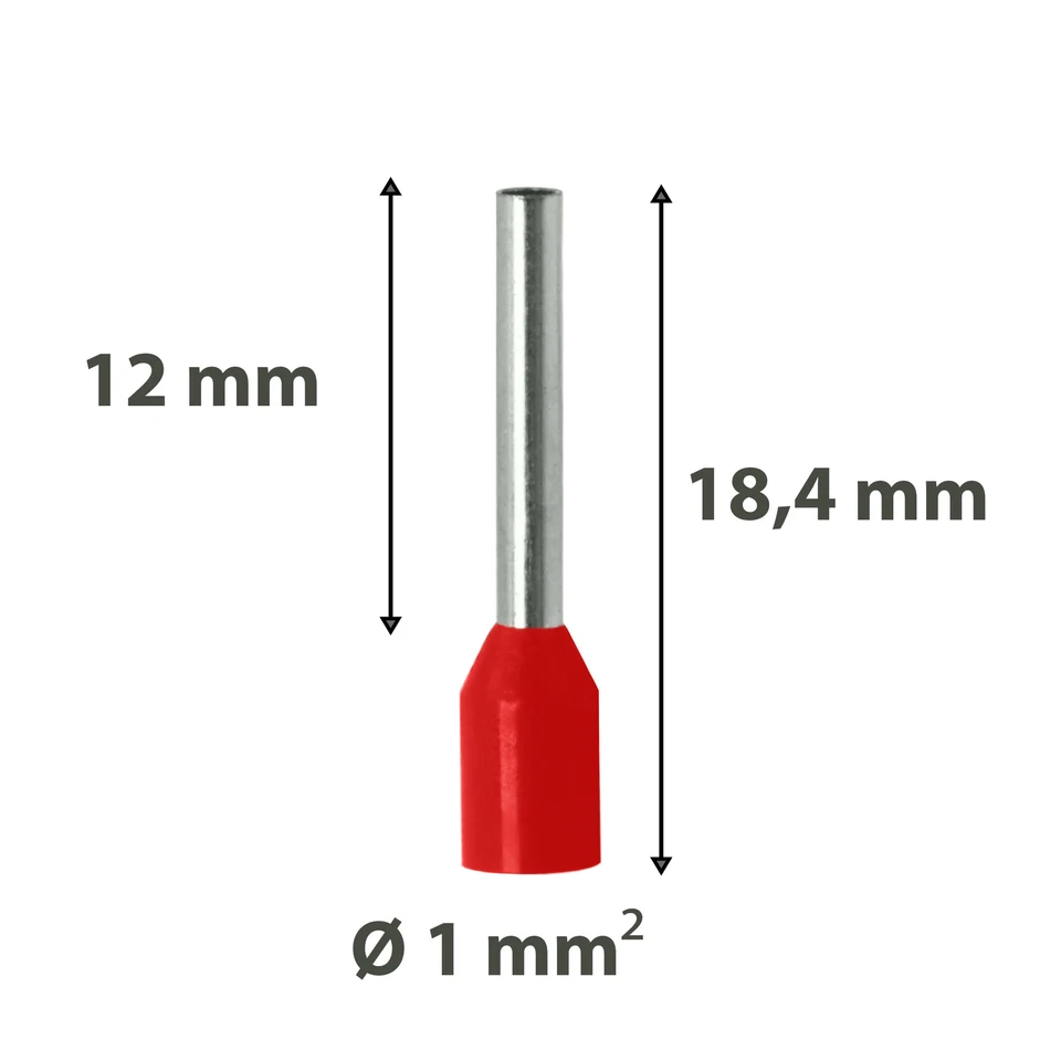 PROELEKTRO Aderendhülsen 1,00mm² rot isoliert Hülse 12mm Gesamtlänge 18,4mm