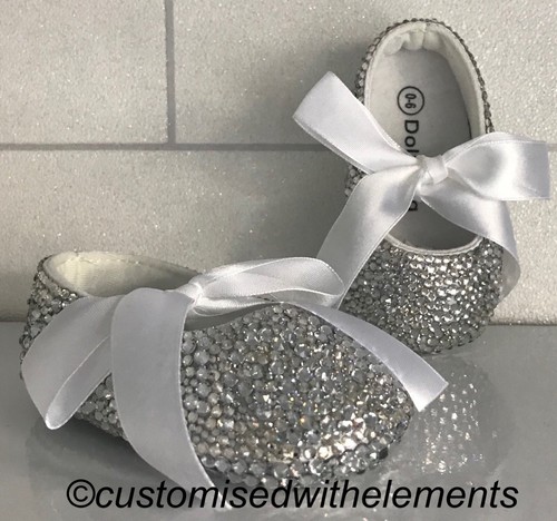 Baby Bling Crystal Strass Booties 6/12 Christening Gift Baby Shower SEE VIDEO - Picture 2 of 4