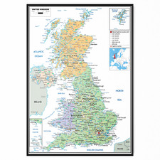 UK Countries Map Detailed Geographic Chart Educational Wall Art Poster Print 