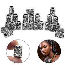 24Pcs/Set Viking Rune Beads Metal Tube Spacer Beads Hair Braid Beard Dreadlock