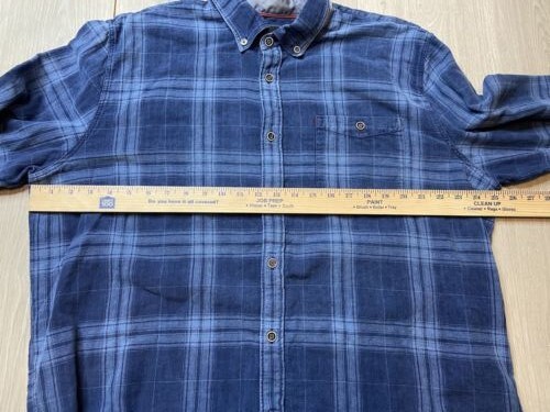 32 Bar Blues Hemd Herren XL Blau Denim Langarm Freizeit Fensterscheibe Karo Knopf - Bild 11 von 14