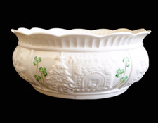 Belleek Shamrock Bowl 9” Large Centerpiece Ireland Porcelain Scalloped Rim Chris