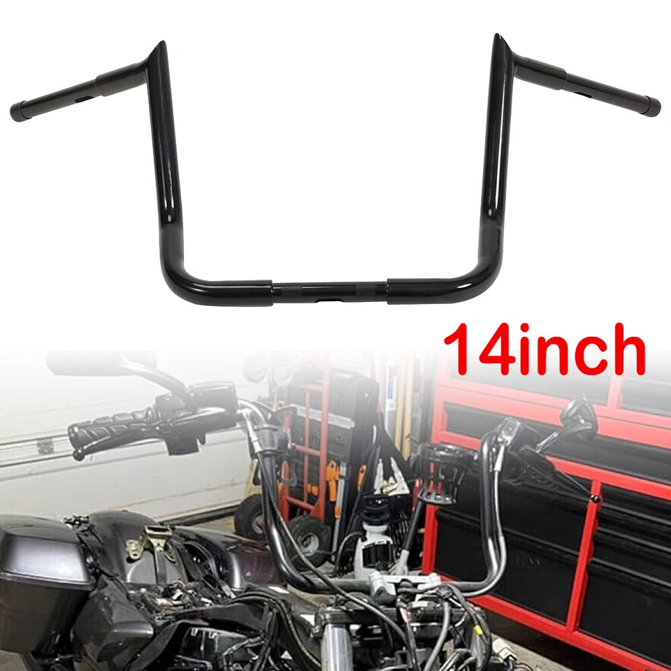 14" Rise Meathook Fat Z Bar Chizeled Ape Hanger Handlebar For Harley Road Glide - Image 4 of 4