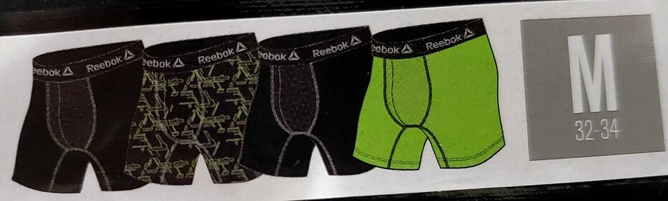 Reebok Men's Boxer Briefs 4 Pack M Green Black Performance Train 6" Inseam New - Image 4 of 4