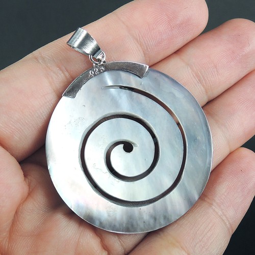 Colgante de plata de ley 925 tamaño mediano espiral natural concha marrón, NSP-511 - Imagen 8 de 8