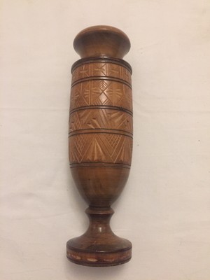 Beautiful Hand Turned Wood Flower Vase Hand Carved Geometric