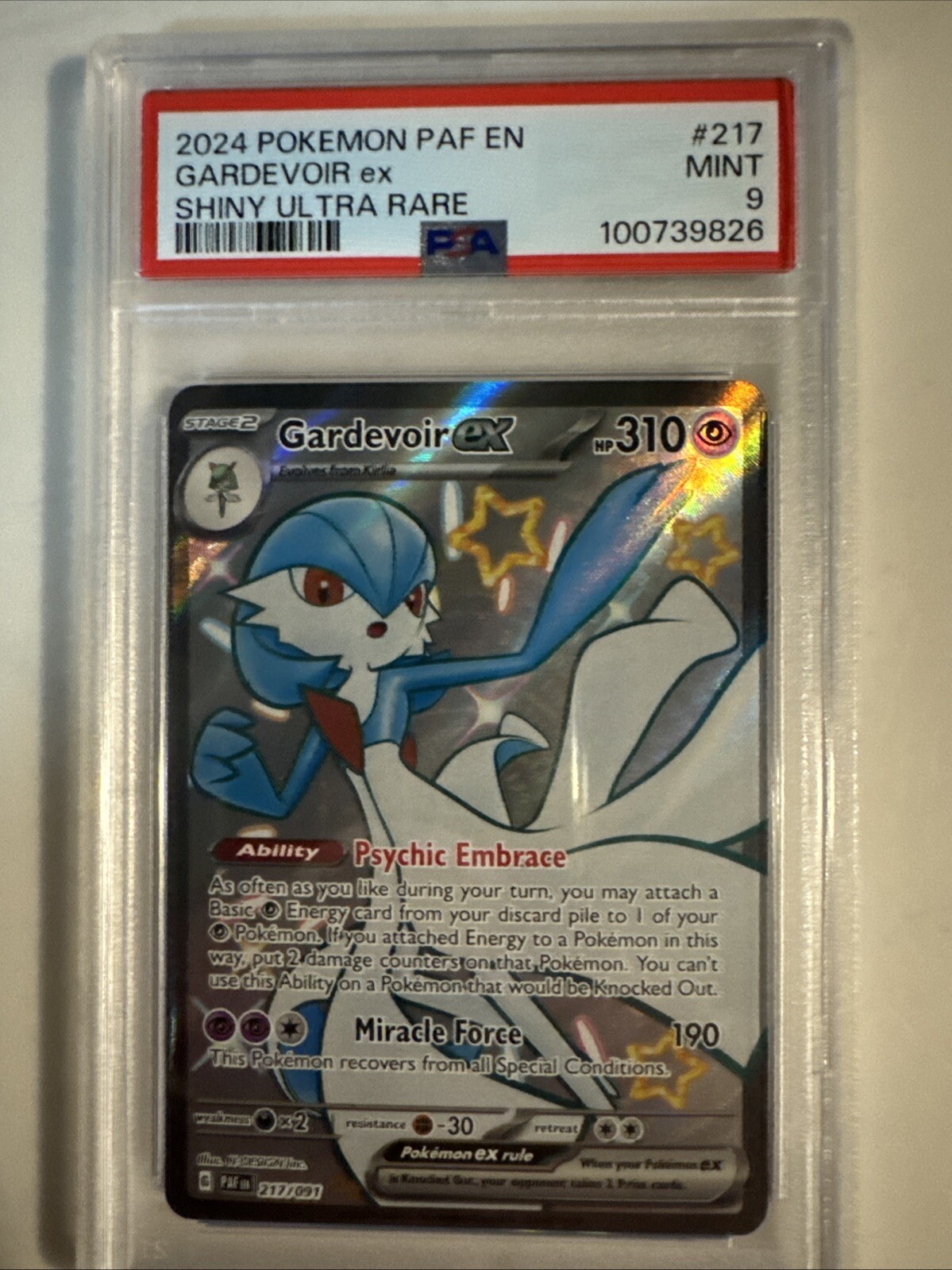 Pokémon TCG Gardevoir ex Scarlet & Violet: Paldean Fates 217/91 Holo Shiny PSA 9