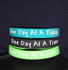 "One Day At A Time" Stretch Silicone Wristband 12 Step Recovery Choose Color