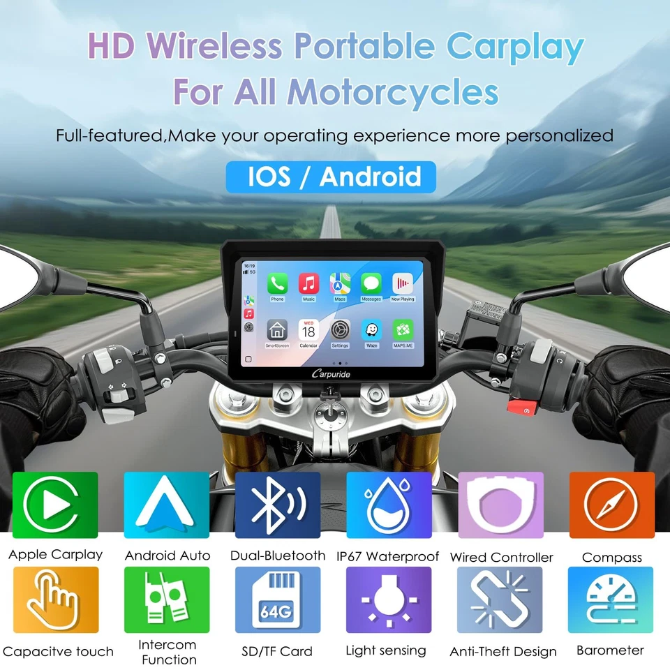Carpuride W702S Pro Moto Carplay Screen BM05 Mount Wireless Android Auto TPMS - Image 2 of 4