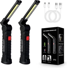 2Pack LED Work Lights, USB Rechargeable COB Light with Magnetic Base 360°Rotate 
