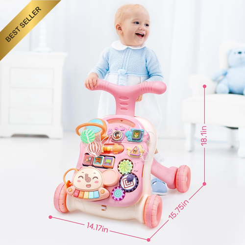 2-in-1 Sit-to-Stand Baby Walker Activity Center Push Toy for Infant Boys Girls - Picture 8 of 12