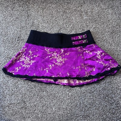 VTG Y2K TRIPP NYC Women s Micro Mini Skirt Asian Floral Print Skull Buttons RARE