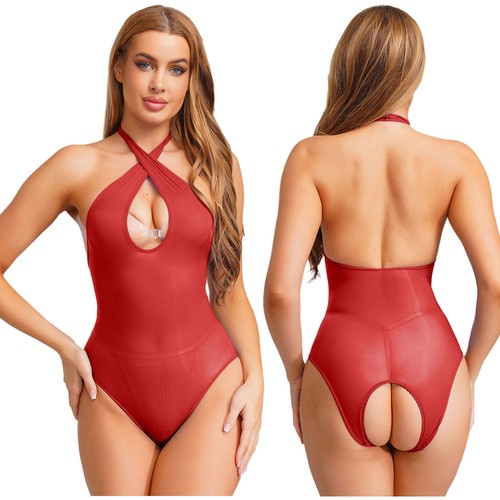 Damen Einteiler Sexy Overall Teddy Body Neckholder Catsuit Dessous Erwachsene - Bild 27 von 110