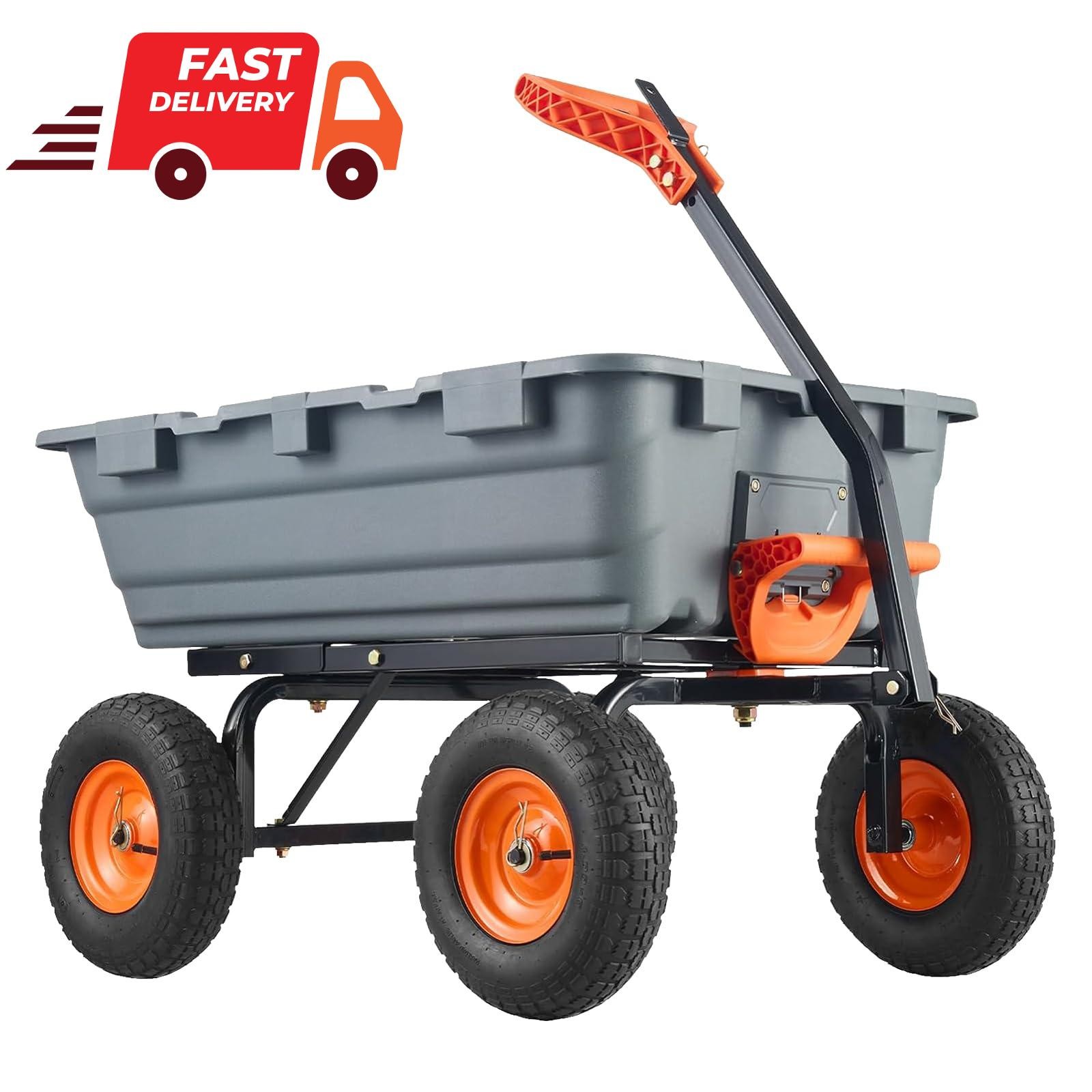 800 LBS Poly Garden Dump Cart Heavy-Duty Dump Wagon Utility Cart Wheelbarrow 