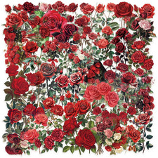 50Pcs Rose Floral Stickers, Red Plants Decals Clear PET Rose Aesthetic Waterproo