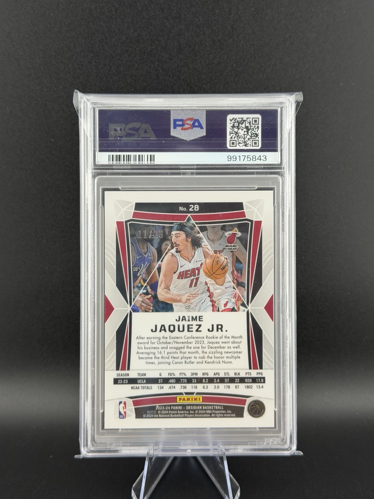 2023 Panini Obsidian - Jaime Jaquez Jr. #28 Electric Etch Green Flood /25 PSA 10 view 2
