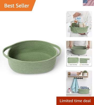 Green Woven Basket, 13'' x 9'' x 5'' Baskets for Gifts Empty, Cute Cotton Rope C...