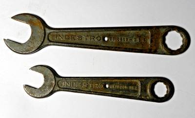 Vintage Indestro Wrench Pair   Chicago USA   Combo Box/Open-End   Mid-Century