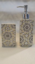 Mainstays Bathroom Accessory Set Soap Dispenser Toothbrush Holder Yellow Gray