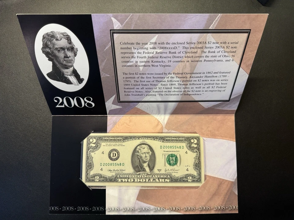 Five (5) consecutive serial $2 notes - 2008 Cleveland - original govt packaging - Image 2 of 4