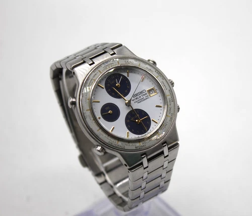 F Vintage Gents Seiko World Time 5T52 Stainless Steel Quartz Wristwatch Working