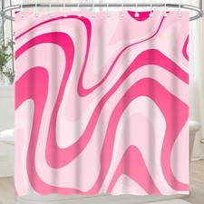 Pink Shower Curtain for Bathroom Cute Wavy Swirl 70S Pink Abstract Wavy