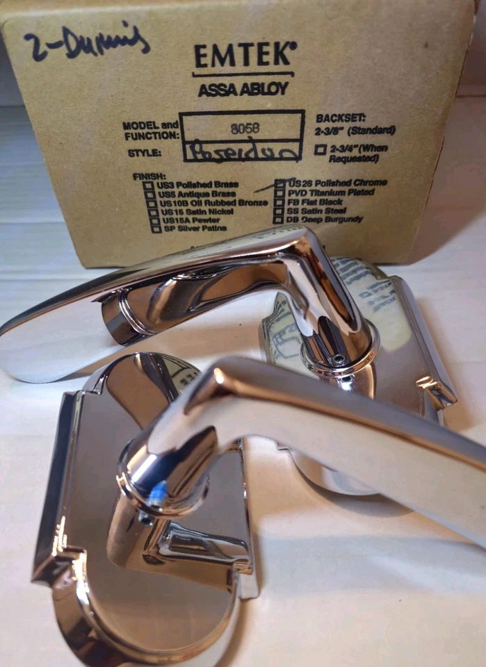EMTEK ASSA ABLOY 8058-US26 Poseidón Palanca Puerta Maniquí Set Cromo Pulido  Foto 2 de 4