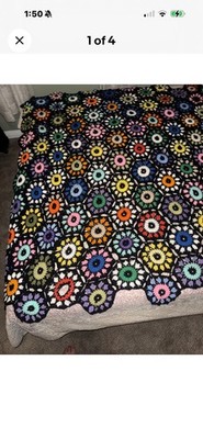Vintage Granny Square Crochet Afghan Throw Multicolor Handmade Blanket 67x60